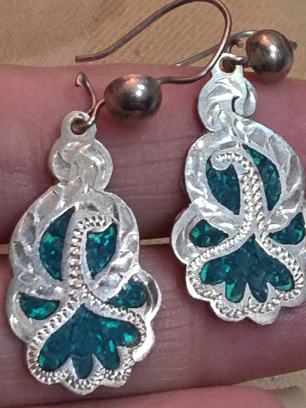 NATIVE AMERICAN DESIGNER JLM TURQUOISE INLAY EARRINGS, 925, STERLING SILVER